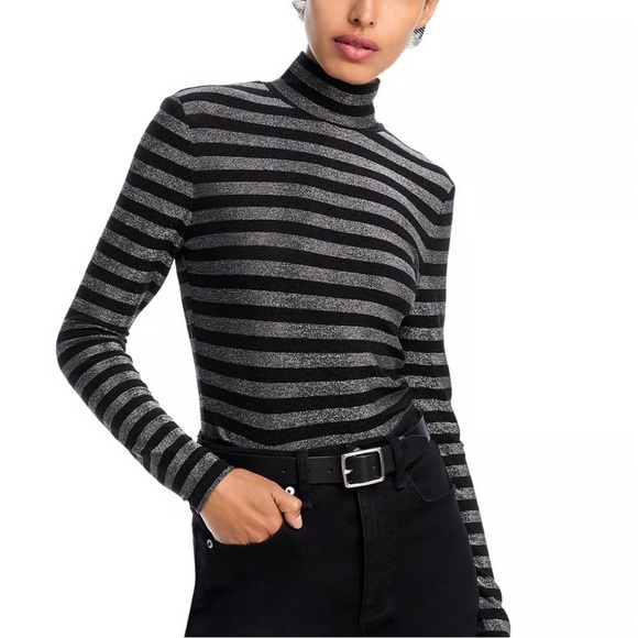 Veronica Beard Nate Turtleneck Top in Silver & Black Metallic Size Large NWOT - Picture 1 of 12